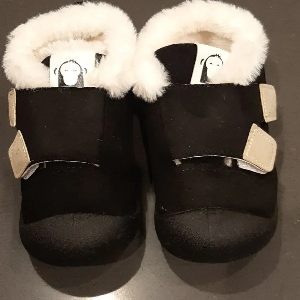 Black Suede Booties with Fleece Lining and Velcroe Closure
